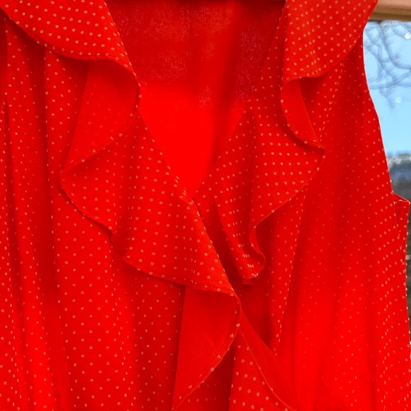 Anthropologie Sachin + Babi Coral/Orange-Red Ruffle Pindot Dress size 6 - Picture 9 of 15